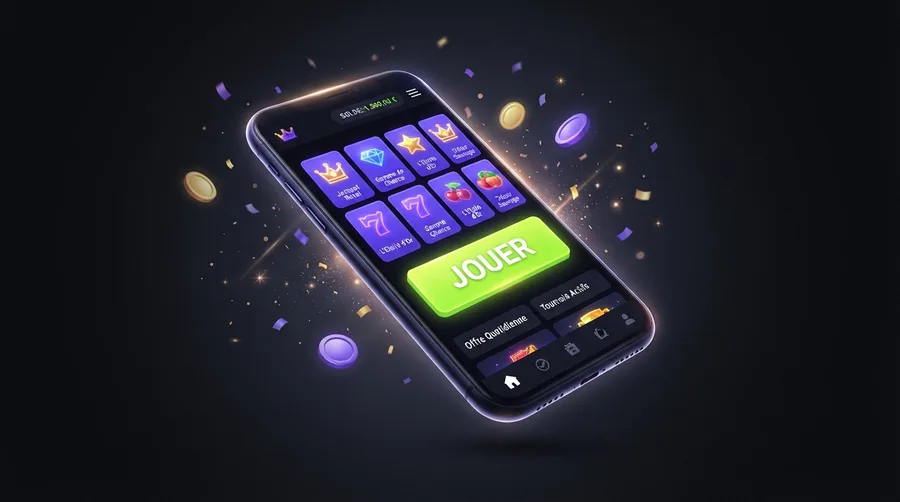 Smartphone avec l'application LuckyBoom ouverte sur le lobby